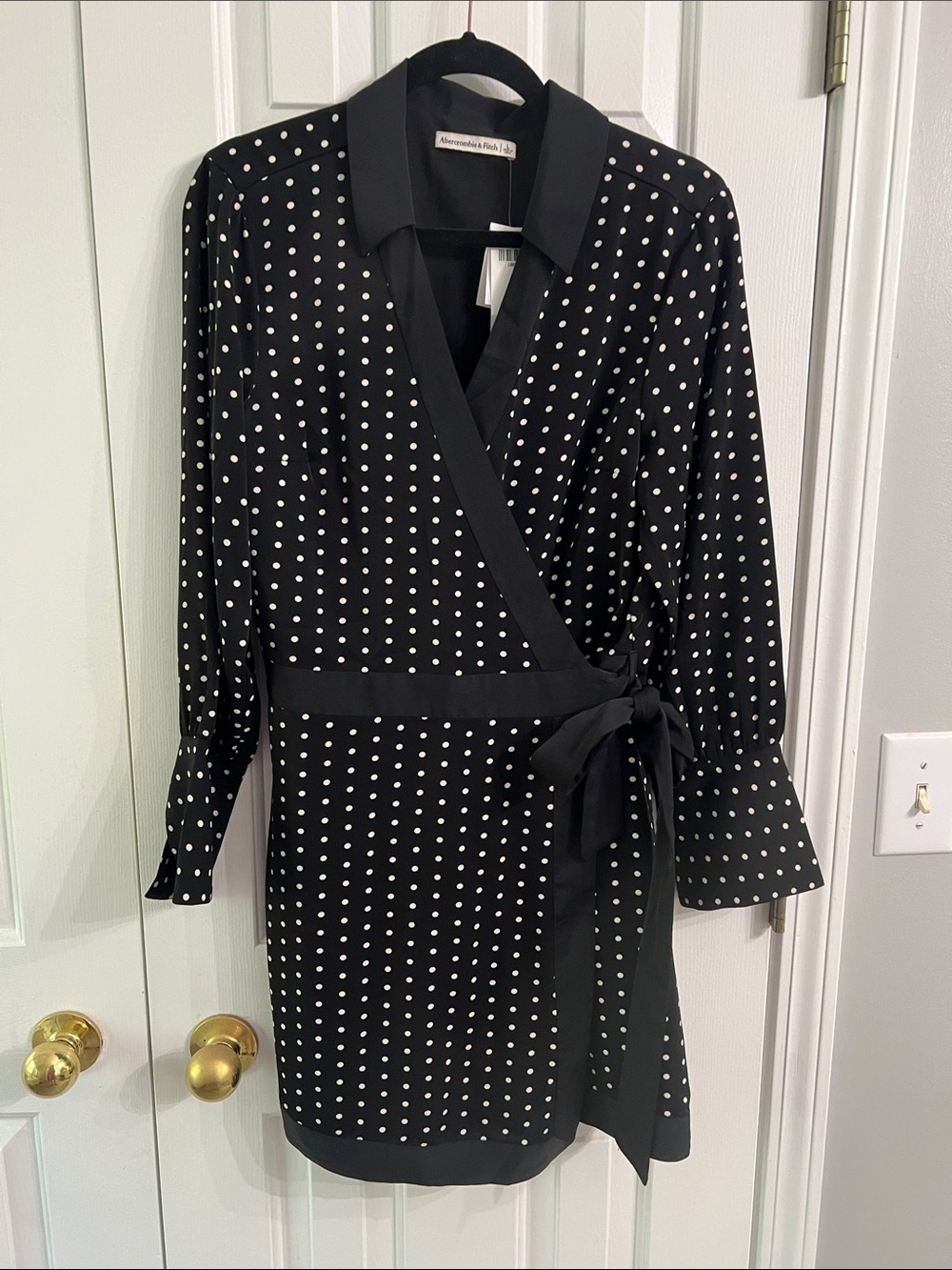 Abercrombie & Fitch Black and White Polka Dot Wrap Mini Dress